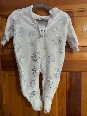 Children’s Place White Plush Snowflake Footie with Silver Accents